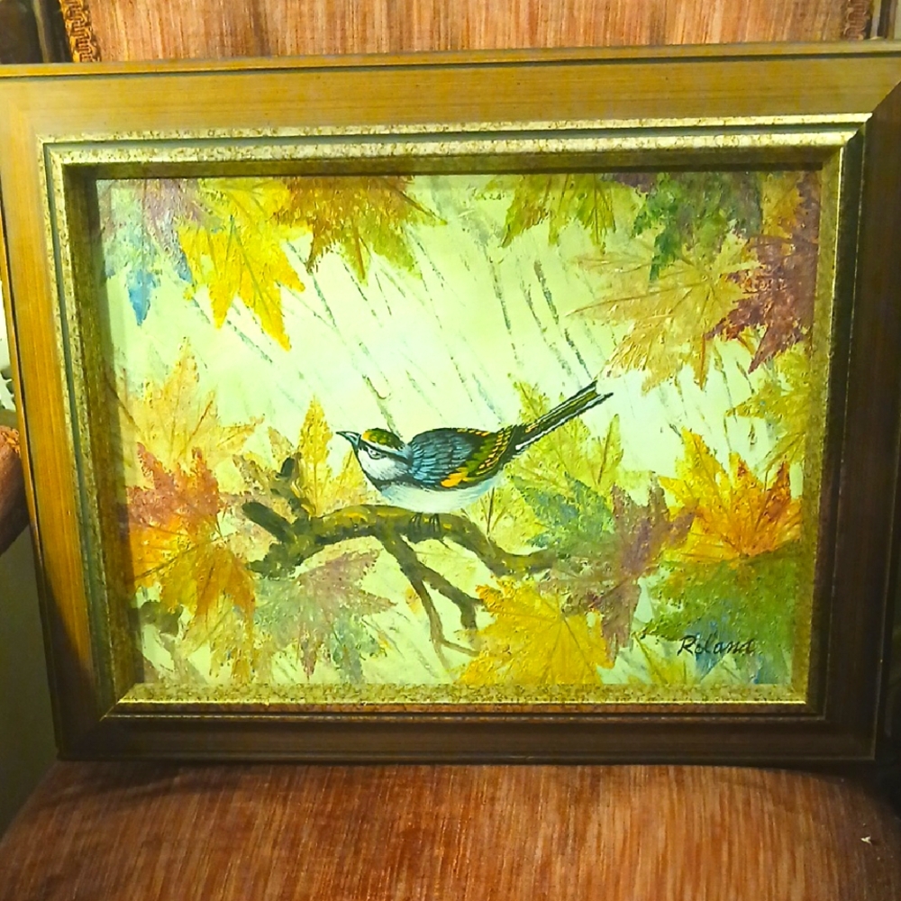 Autumn Bird On Canvas,Framed, by Artist Roland